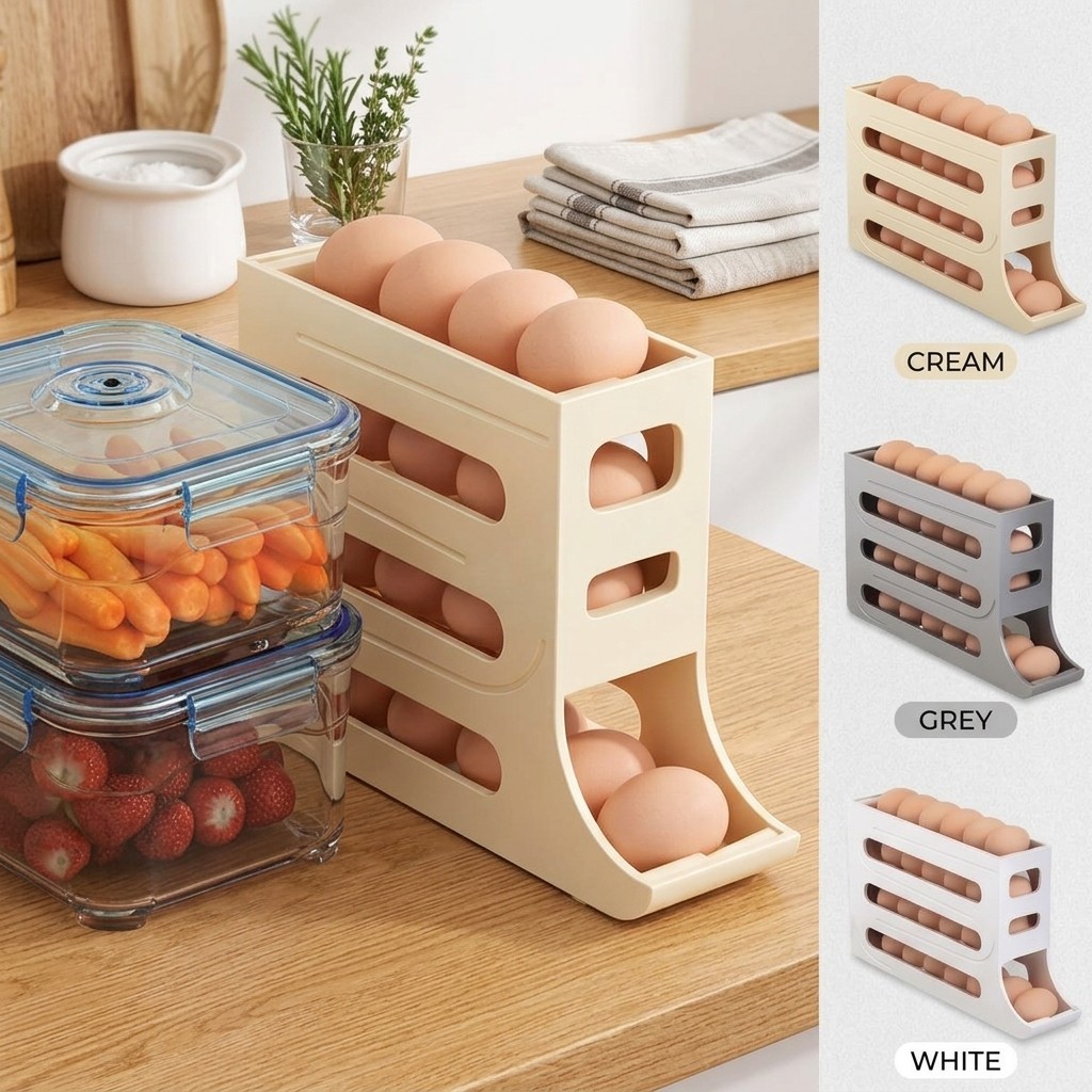 Organizador De Ovos Geladeira Dispenser 4 Andares Suporte Rolante Plastico Duravel Pratico