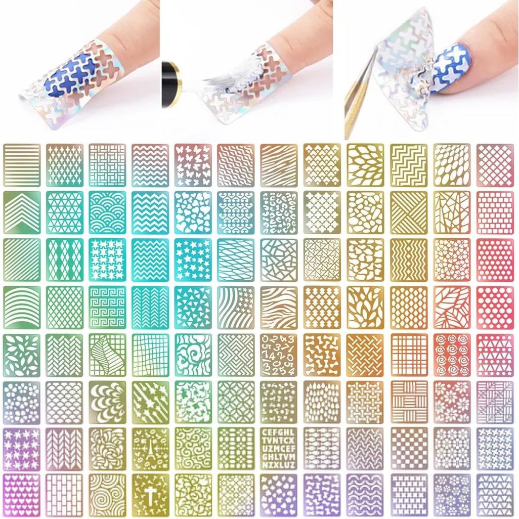 Estênceis para Aerógrafo para Unhas, Adesivos para Unhas com Aerógrafo, Decalques, Moldes de Impressão, Ferramenta de Es