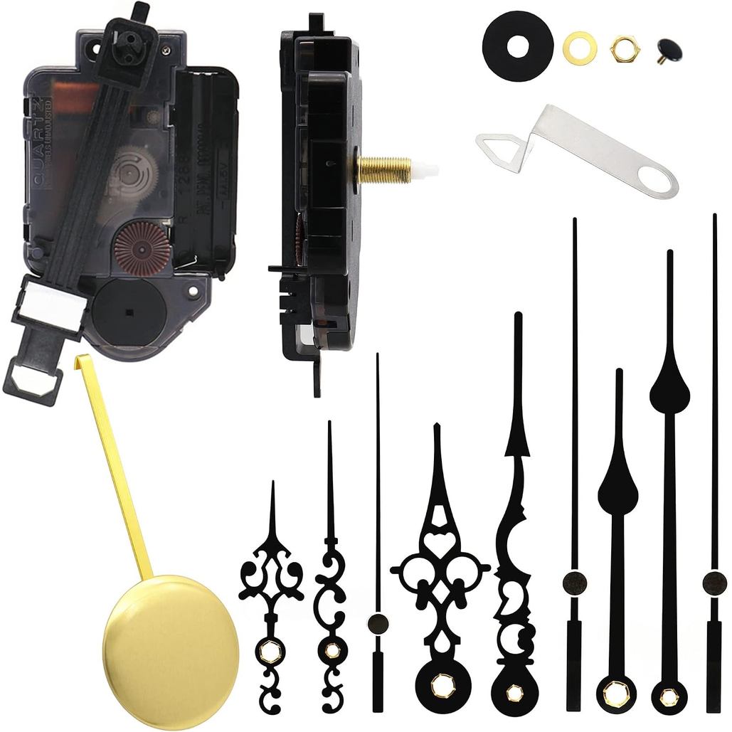 YOUNGTOWN 12888 Kit de Movimento de Relógio de Quartzo com Pêndulo para DIY, com 2 Pares de Ponteiros e Pêndulo, Comprim
