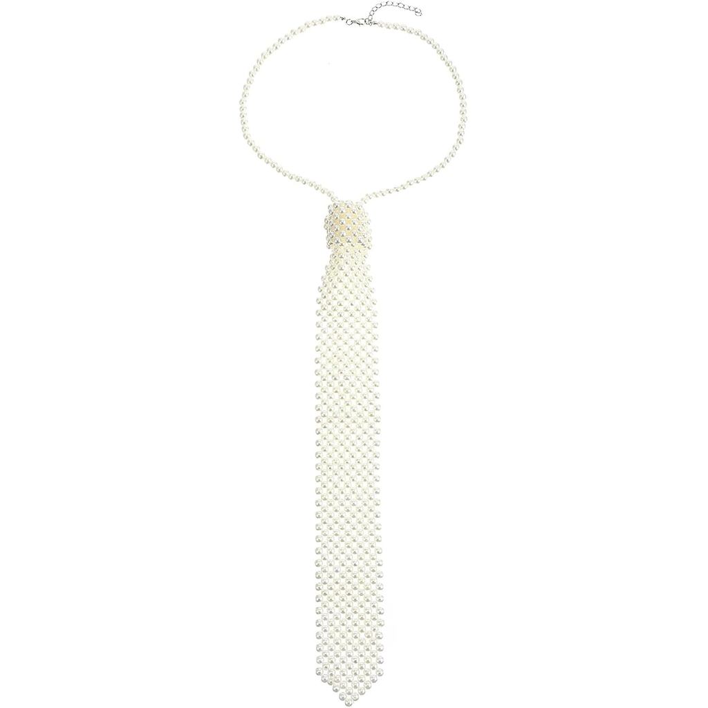 Colar de Pérolas para Mulheres, Pérolas Artificiais Brancas, Colar de Pescoço Feito à Mão, Laços de Pérolas para Camisa,