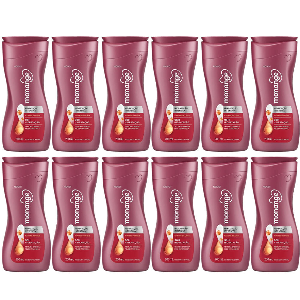 kit Creme Hidratante Corporal Monange Extrato De Oliva 200ml - 12 Unidades