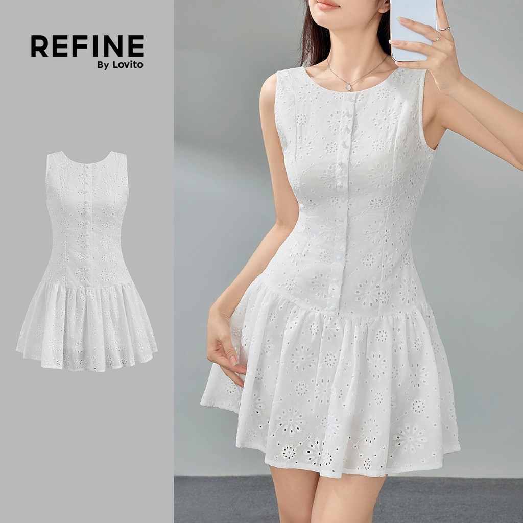 (Trendy) (Refine by Lovito) Vestido Casual Vestido Bordado Com Ilhós Lisos Para