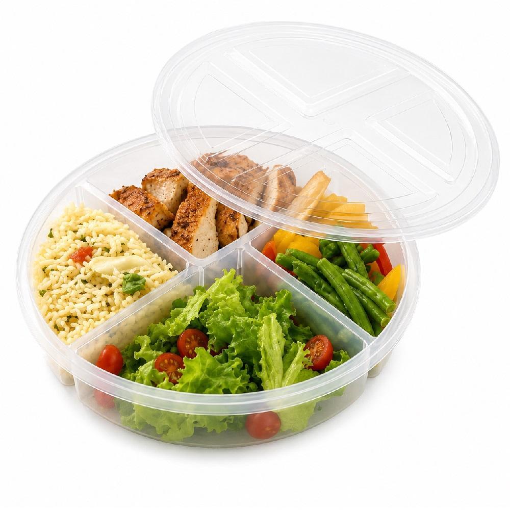 PETISQUEIRA 4 DIVISÓRIAS COM TAMPA 1,1L BANDEJA ORGANIZADORA MARMITA MICROONDAS GELADEIRA FREEZER ALIMENTOS LEGUMES