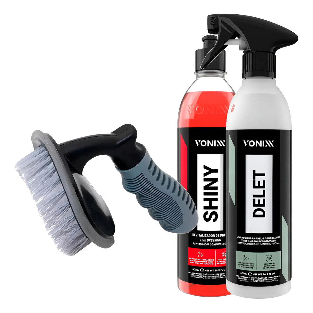 Kit Delet Shiny Escova Pneu Limpeza Rodas