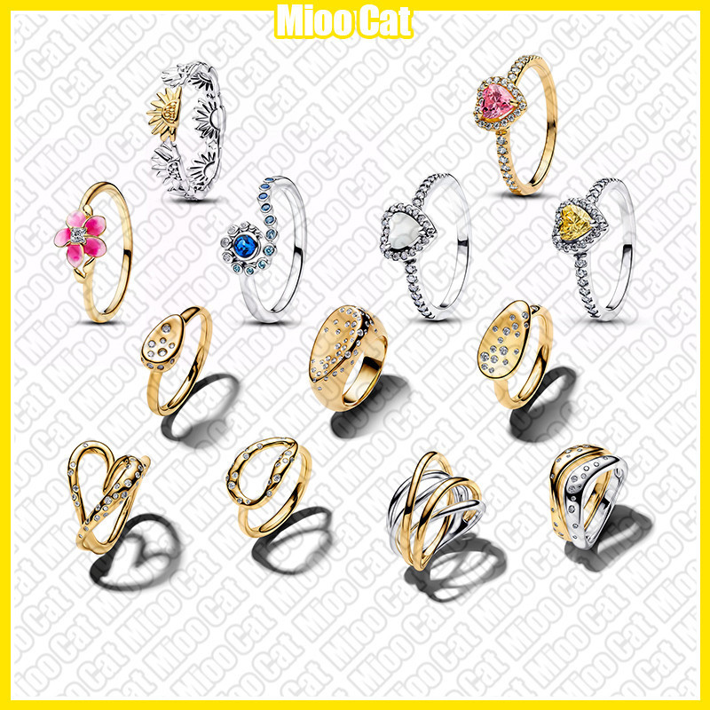 Anel de Presente Feminino em Prata S925 Banhado a Ouro com Coração Amarelo + Bolsa de Veludo OOPK