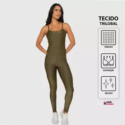 Macacão Fitness Canelado Brilhoso Lux Trilobal Alcinha Slim Longo Crossfit