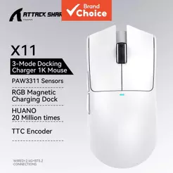 Mouse para eSports Attack Shark X11 Ultra-Light Tri-Modo, sensor Paw3311, dock de carregamento magnético RGB para