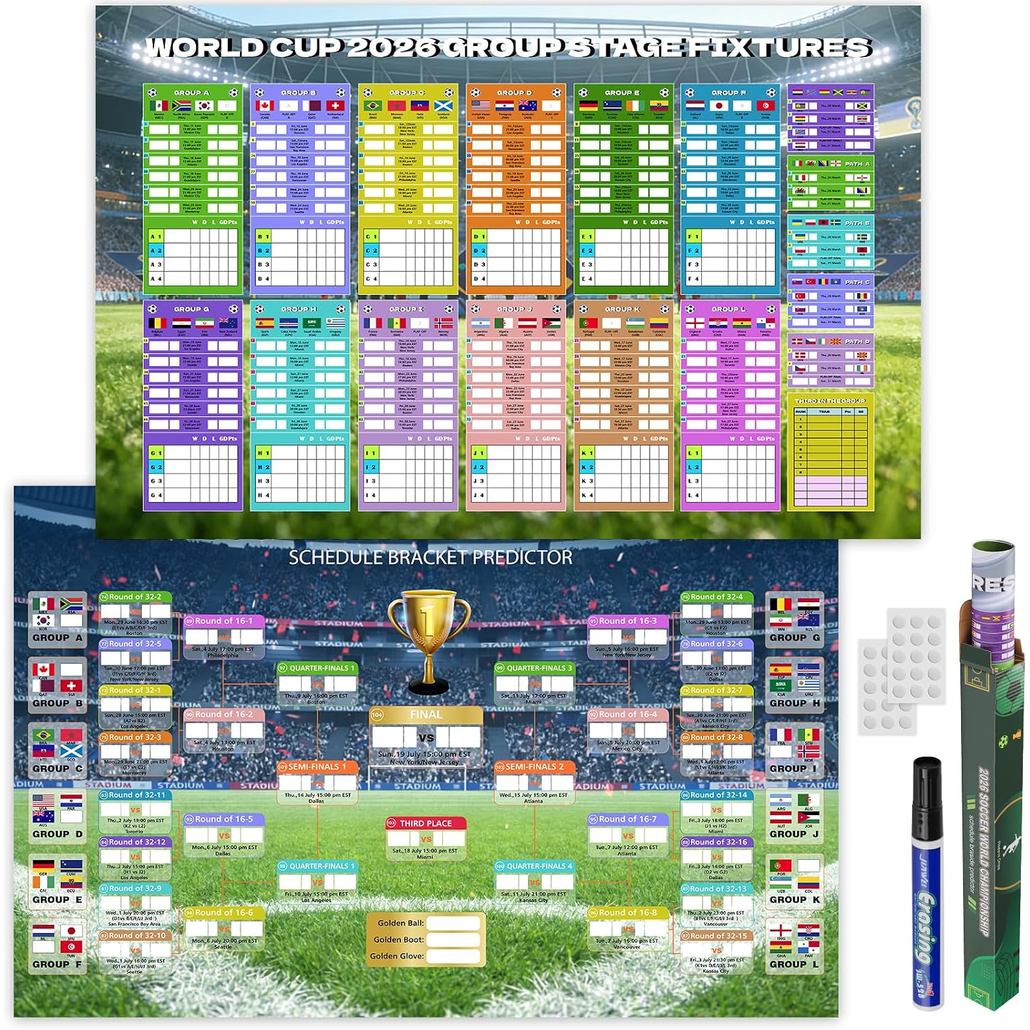 World Cup Schedule Poster 2026 World Soccer Game Wall Chart Poster No Crease World Cup Soccer Calendar Football Tourname