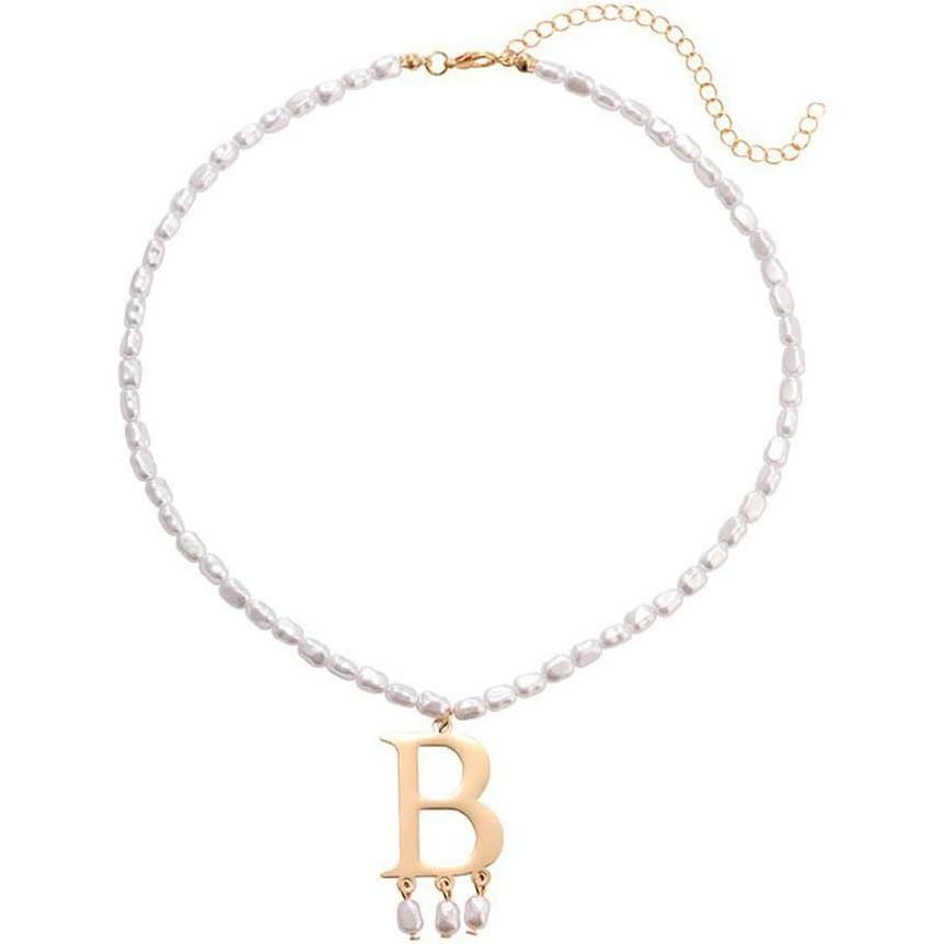Colar de Pérolas Anne Vintage Medieval Renascentista com Pingente B, Colar de Pérolas Barrocas para Fantasia Feminina