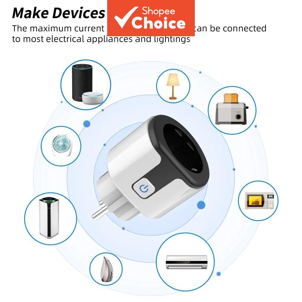 Tomada Inteligente WiFi Plugue Da Ue 20A Com Temporizador De Monitoramento De Energia Suporte De Doméstica Para Google A