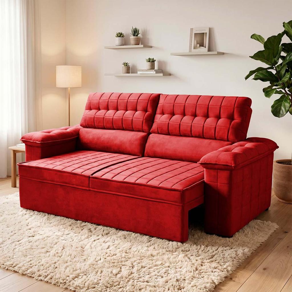 Sofá Retrátil Reclinável 2 lugares com molas 1,80m Quantum Suede Velut Vermelho - King House
