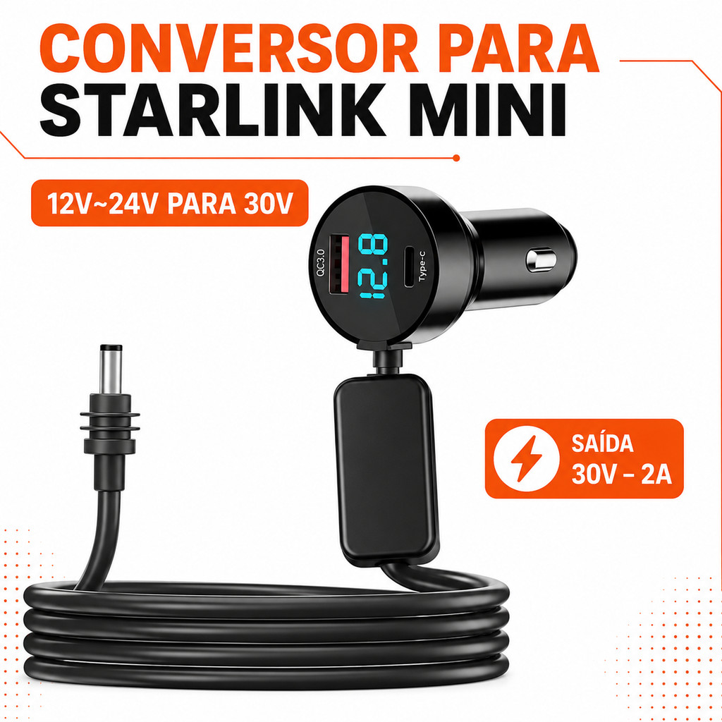 CABO DC REFORÇADO COM CONVERSOR ESTABILIZADOR PARA STARLINK MINI 5 METROS