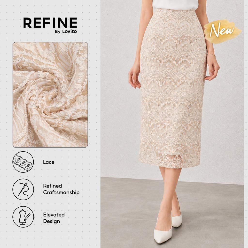 (New Arrival) (Refine by Lovito) Saia Longa Em Aline Geométrica Com Renda Exquisita Cor Apricot Para Mulheres Festa/Formal SKR43P1D040