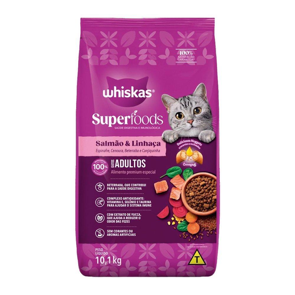 Ração para Gatos Whiskas Superfoods Adulto Salmão e Linhaça 10,1kg