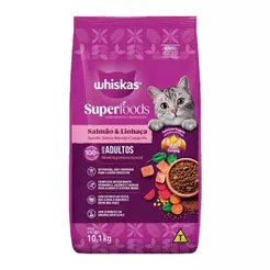 Ração para Gatos Whiskas Superfoods Adulto Salmão e Linhaça 10,1kg