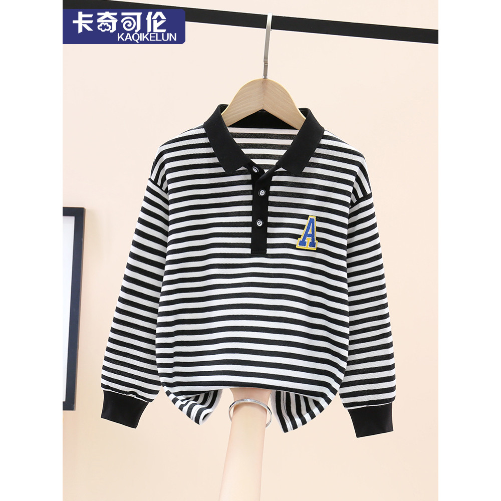 Meninos camiseta de manga comprida roupas de outono 2026 novo estilo primavera outono estilo grandes crianças listrado c