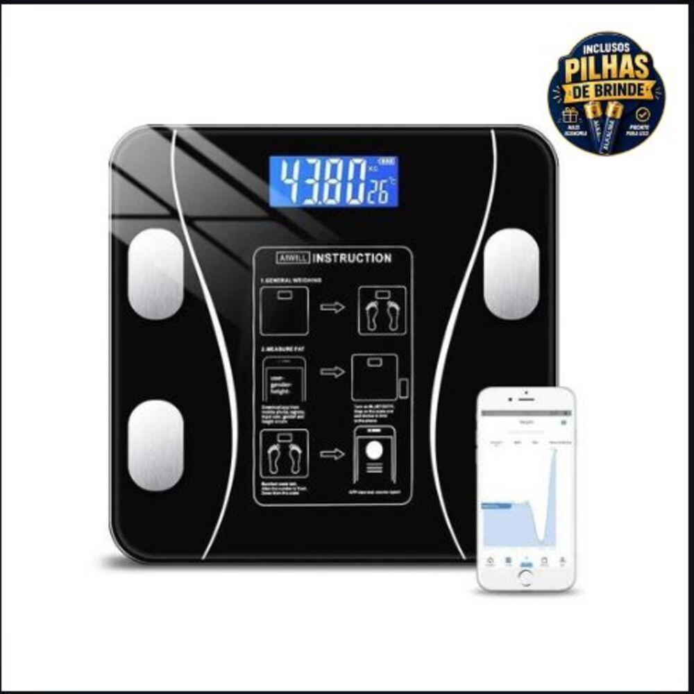 Balança Digital Inteligente: Medidor Corporal por Bioimpedância - Analisa Gordura, Massa Muscular, Peso até 180kg