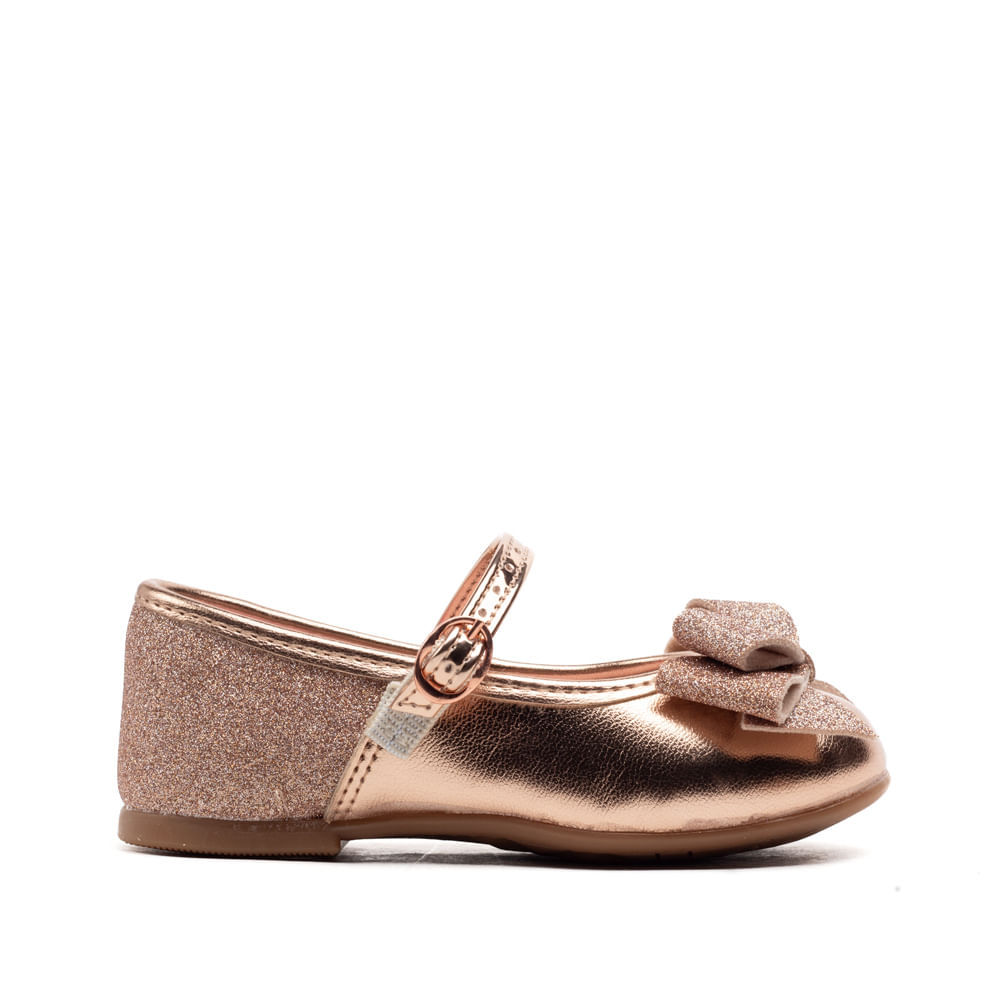 Sapato Infantil Molekinha Metalizado com Glitter Ouro Rosado