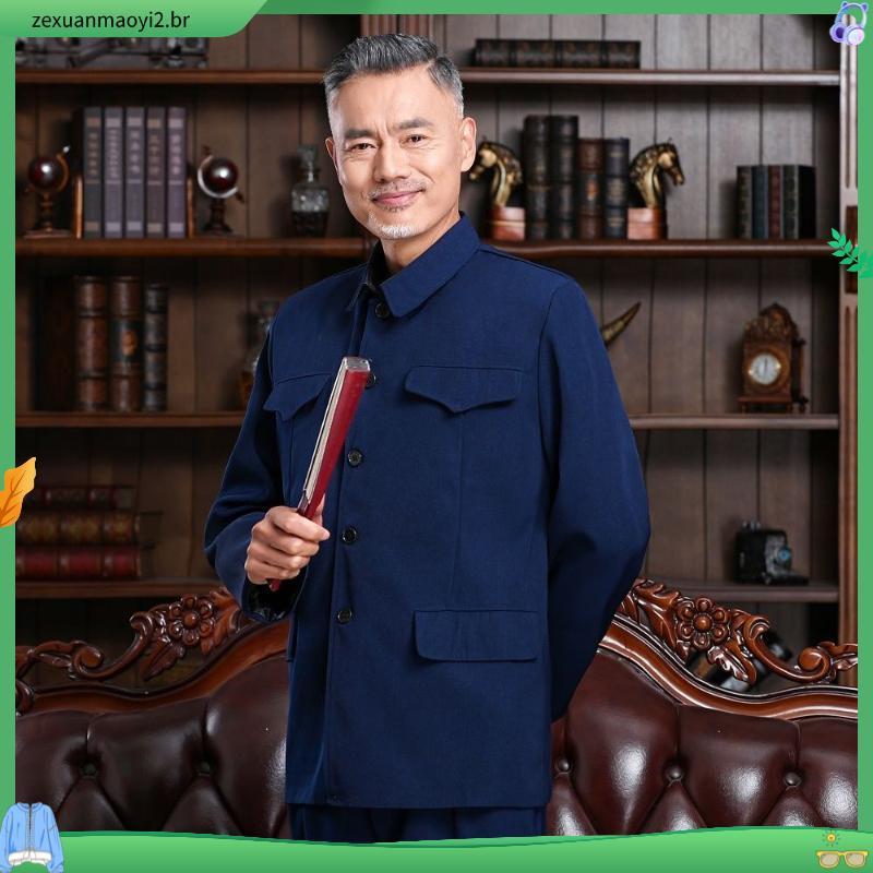Zhongshan terno masculino terno idosos zhongshan terno primavera outono roupas idosos jaqueta pai roupas vovô roupas à m