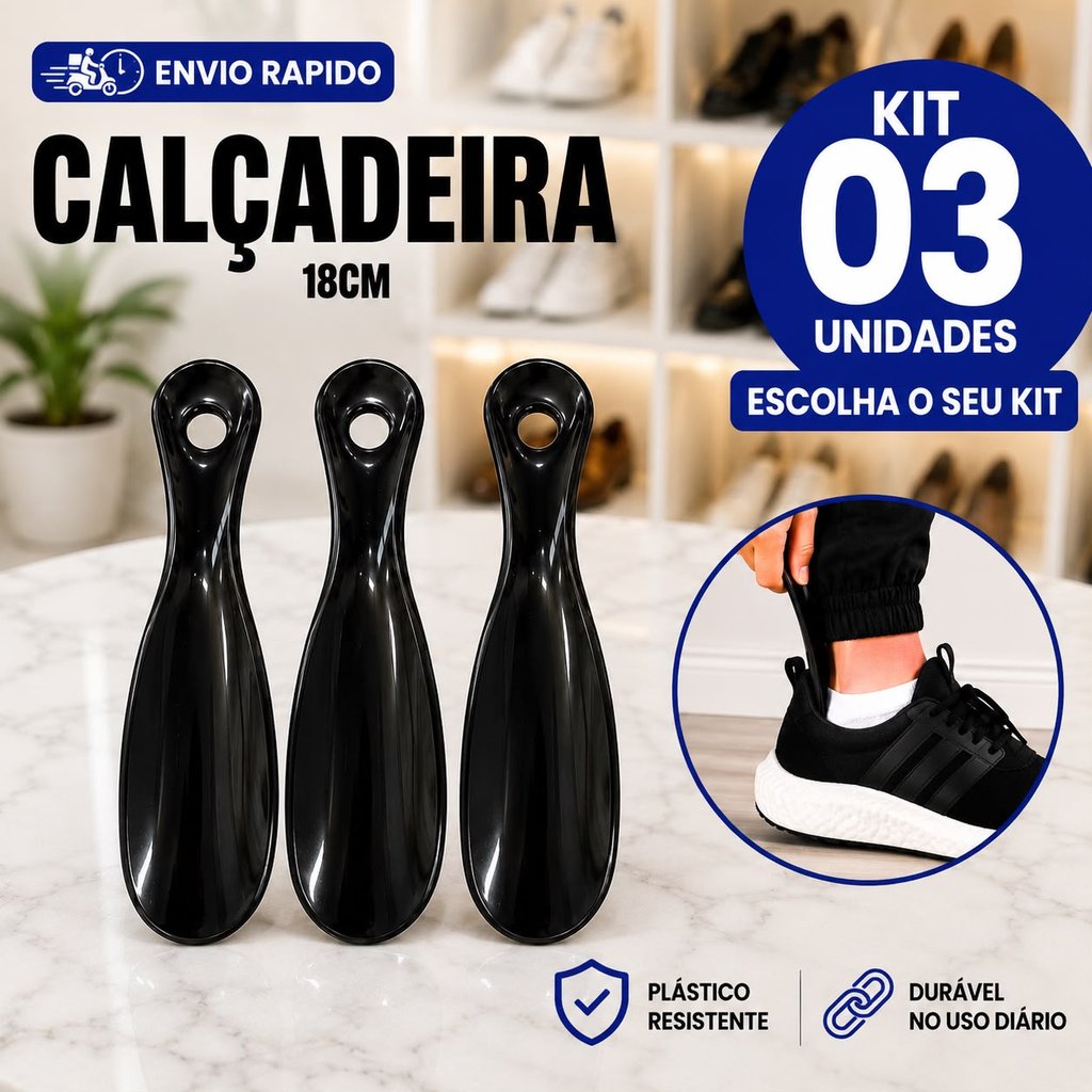 Calçadeira de Tênis 18cm Kit 01 02 ou 03 Unidades Calçador de Sapato Plástico Premium