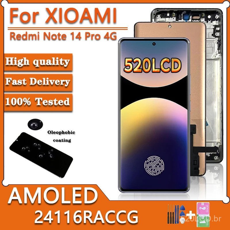 Tela AMOLED de 6,67' para Xiaomi Redmi Note 14 14Pro 4G 24116racg, Conjunto de T