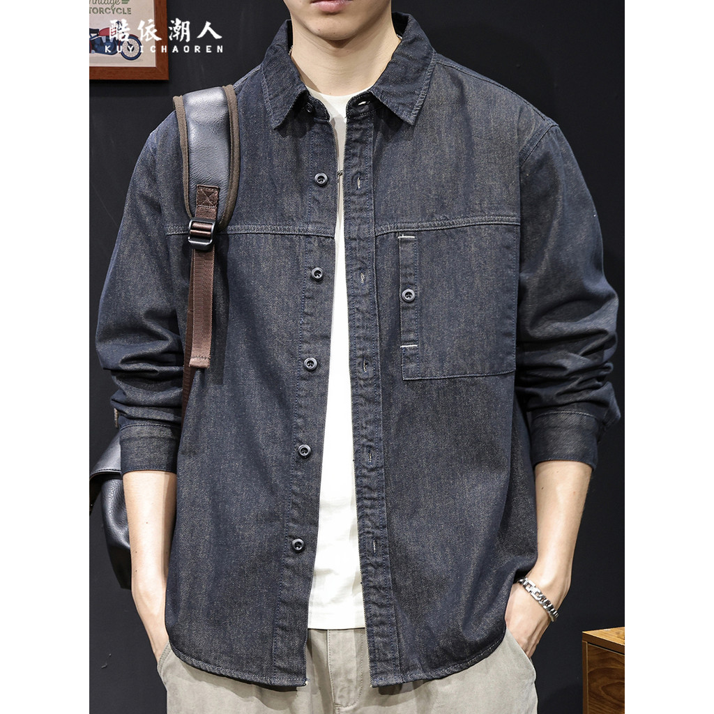 2026 novo estilo camisa jeans masculina de manga comprida primavera outono roupas masculinas Plus Size camisa masculina