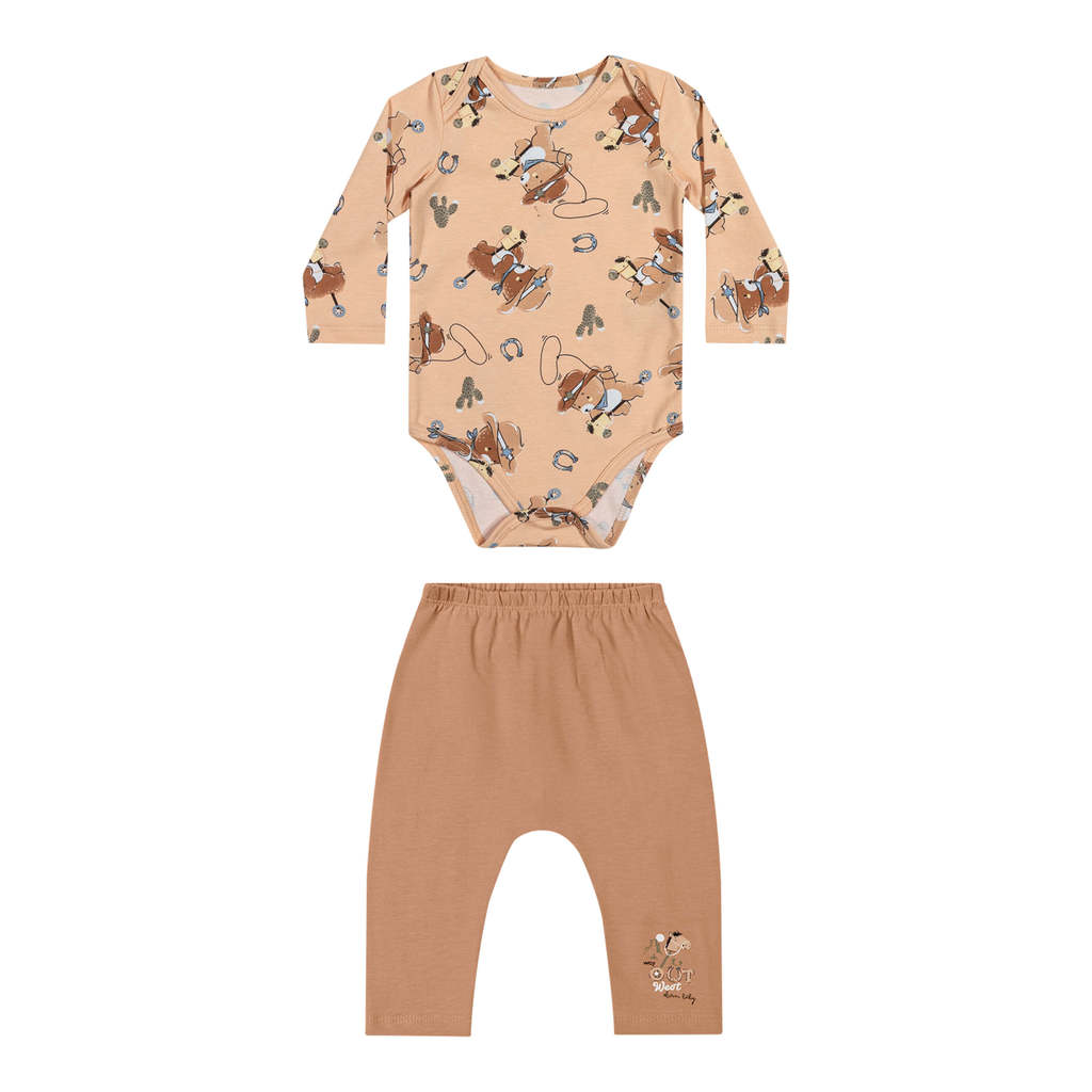 Conjunto Bebê Menino Cotton Estampado Elian Bege