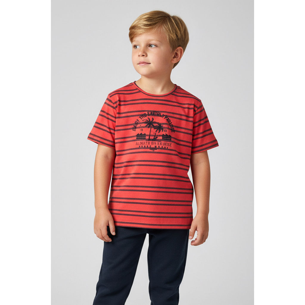Camiseta Infantil Menino Listras Tropical Elian Vermelho