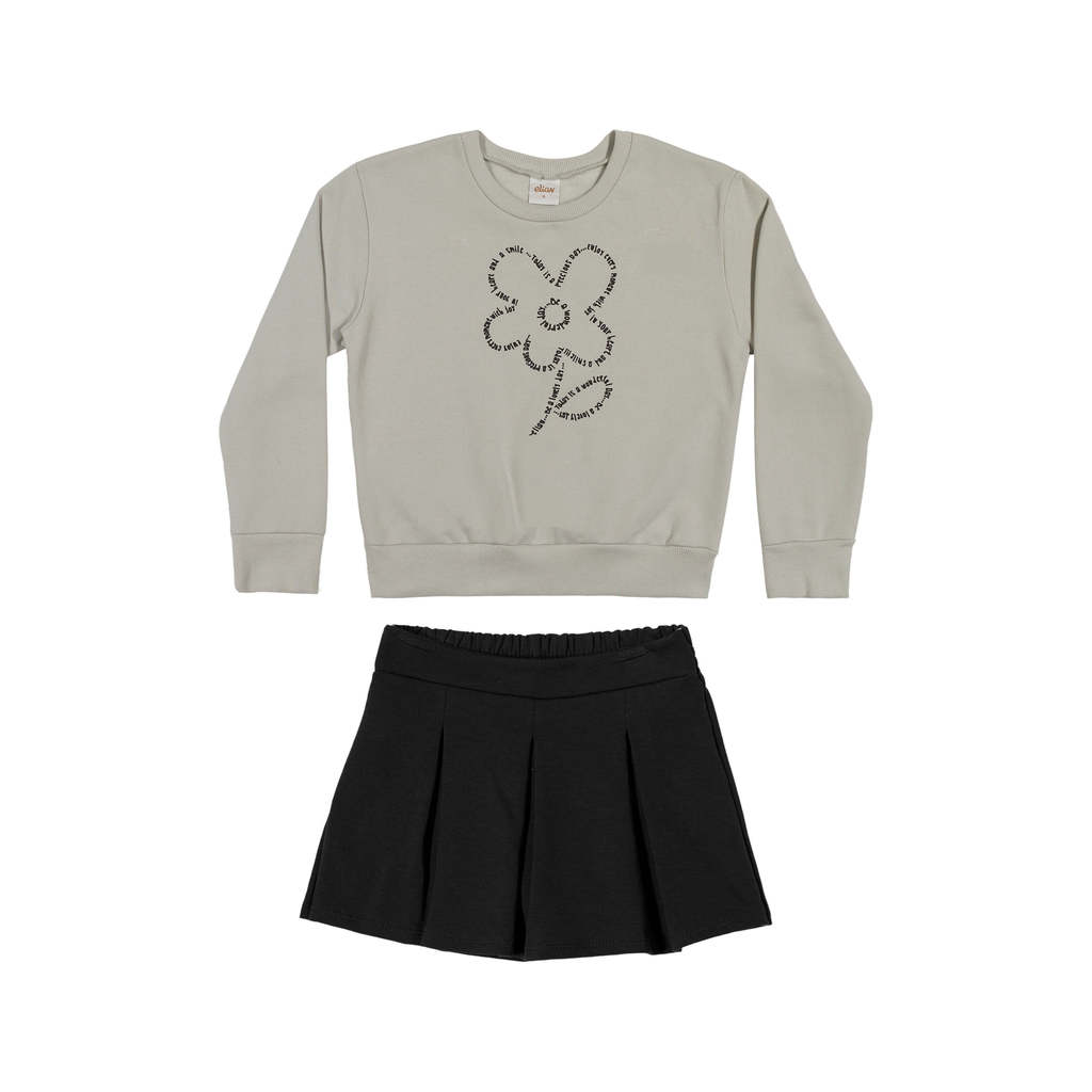 Conjunto Infantil Menina Moletom Flor Elian Cinza