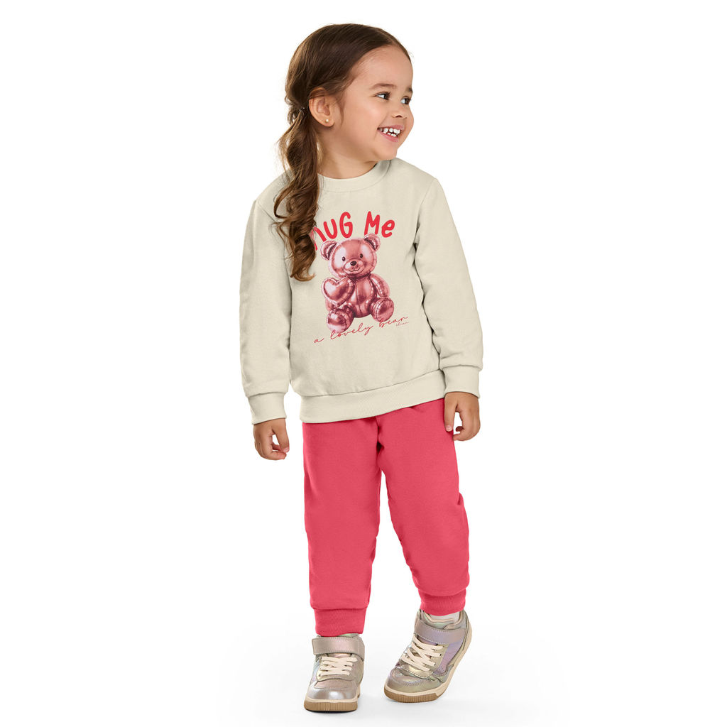 Conjunto Infantil Menina Longo Com Estampa Elian Bege