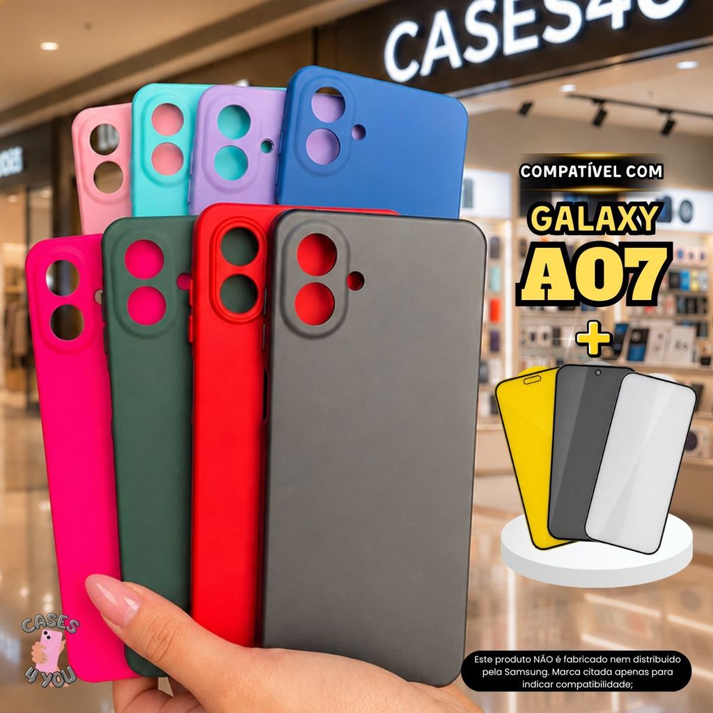 Kit Compatível com Samsung Galaxy A07 Capa Capinha + Película 3D Cerâmica Privacidade Câmera 4G 5G