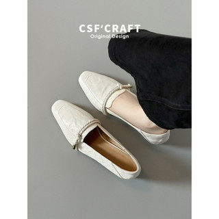 Versão de pele de carneiro ~ estilo retrô francês branco sapatos de couro pequenos femininos dedo do pé quadrado salto g