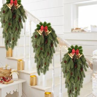 Ramos De Pinheiro Artificiais De Natal INTREE , Agulha Pendurados Simulados Em Forma De Lágrima , Verde