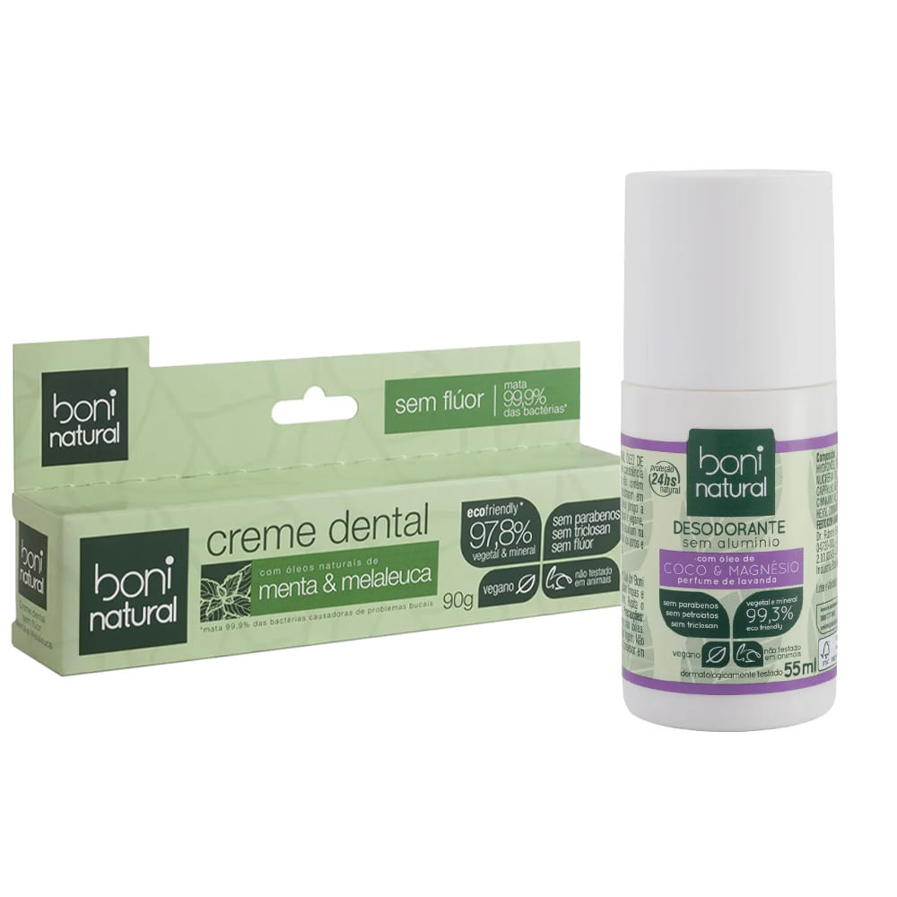 Kit Boni Natural Desodorante Roll On 55ml + Creme Dental 90g