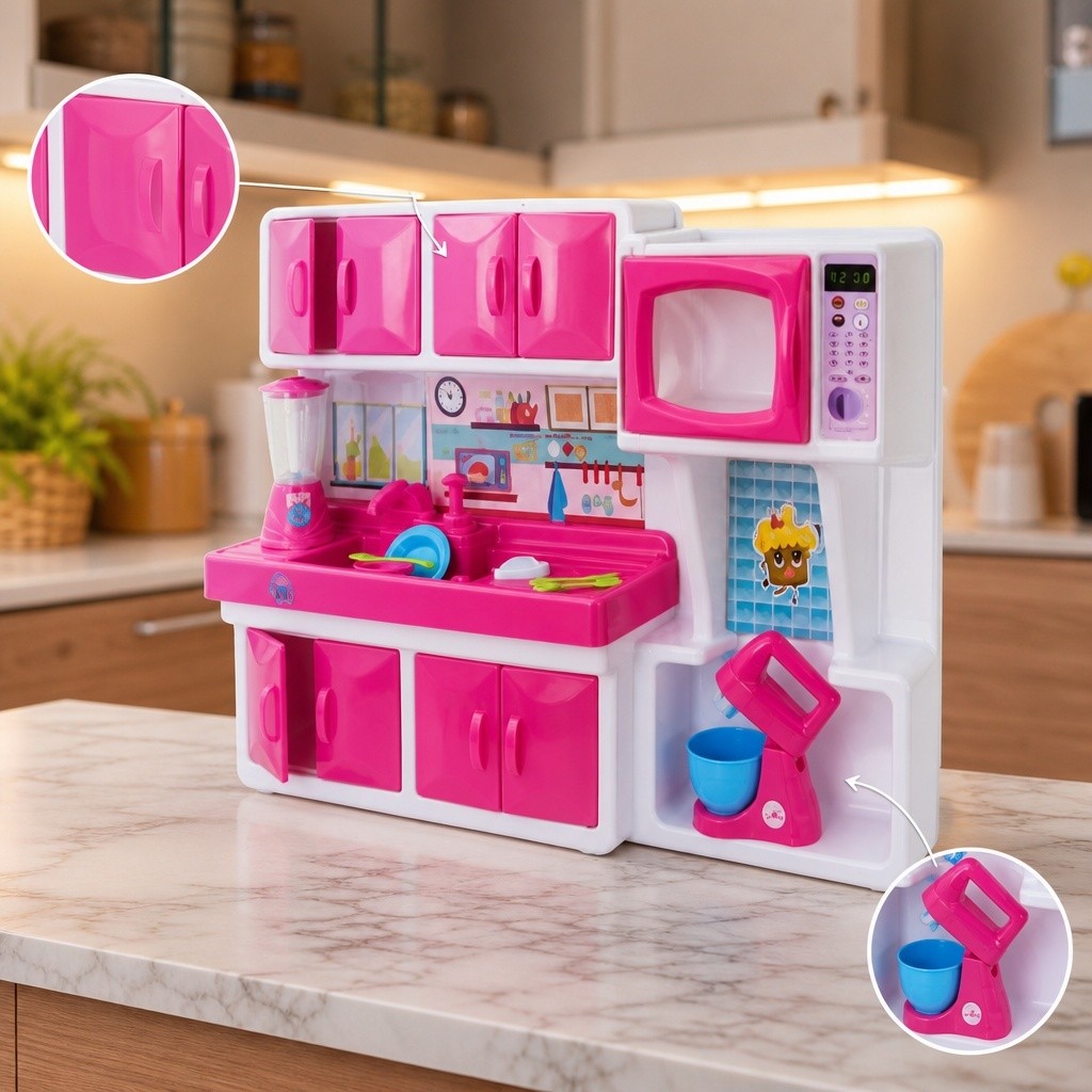 Cozinha Infantil Rosa Pia Armário Fogão Brinquedo Menina Chef Casinha Faz Conta Panelinhas Acessório