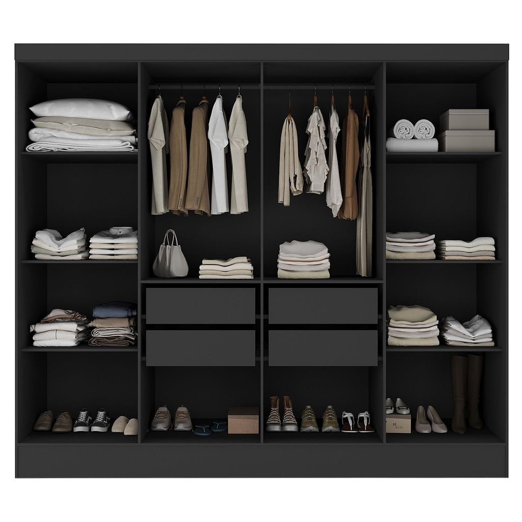 Guarda Roupa Casal 100% MDF 8 Portas 4 Gavetas Jatobá Yescasa Preto Preto · foto 2