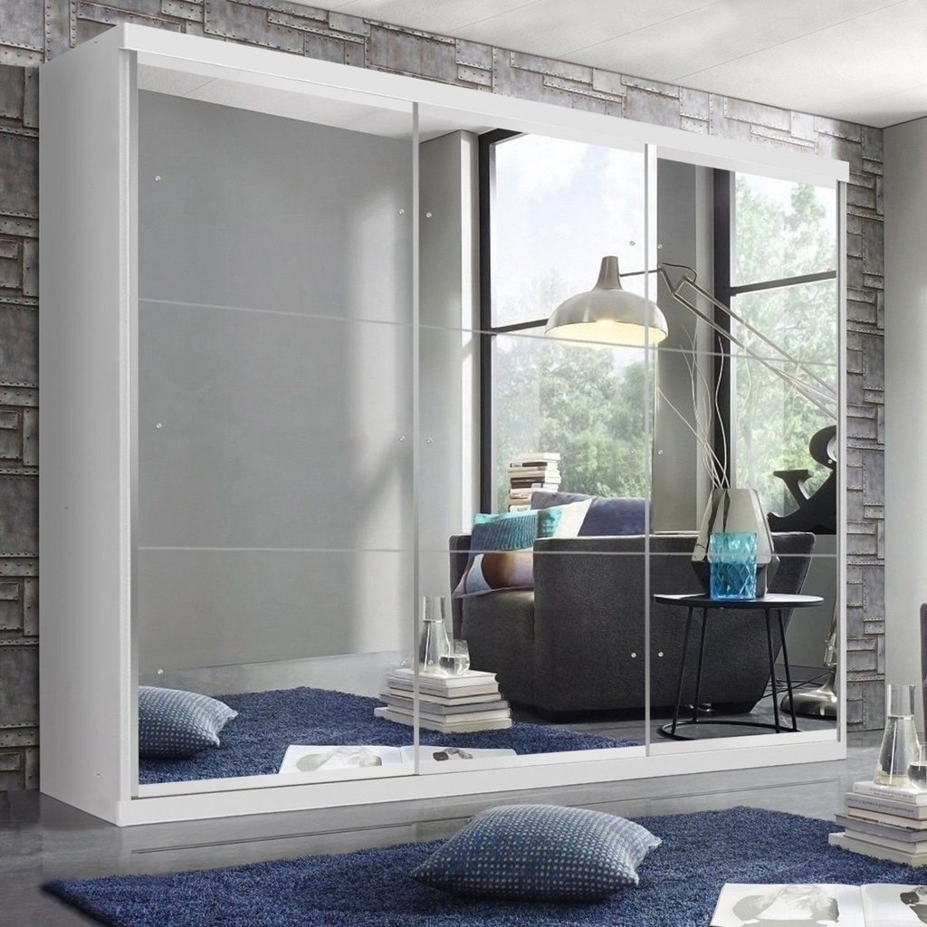 Guarda Roupa Casal Premium Elle 205,9cm com Espelho 3 Portas 4 Gavetas Yescasa Branco Branco