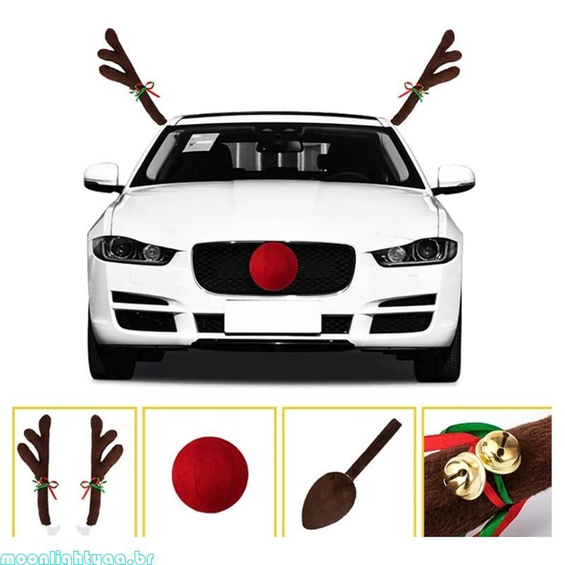 moonlightyaa1 Kit De Decoração De Carro Com Chifres De Rena , Decorações De Automóveis De Férias , E Nariz