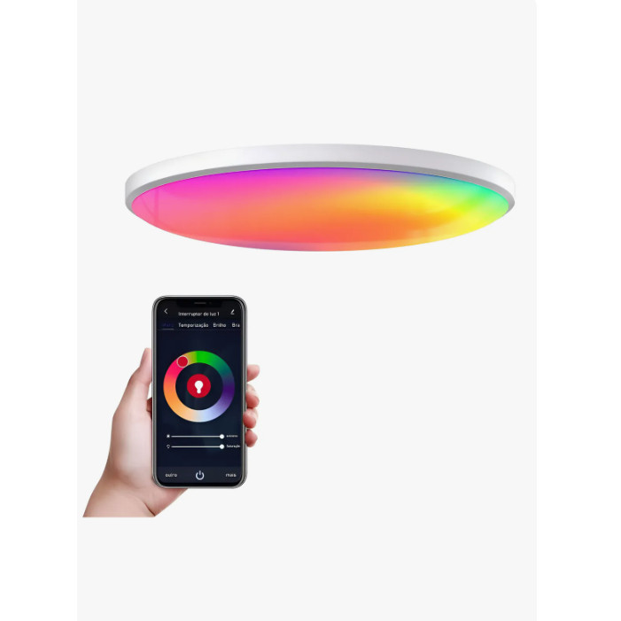 Painel Plafon Inteligente Wifi Rgb Led 24w Redondo Sobrepor Coibeu Branco