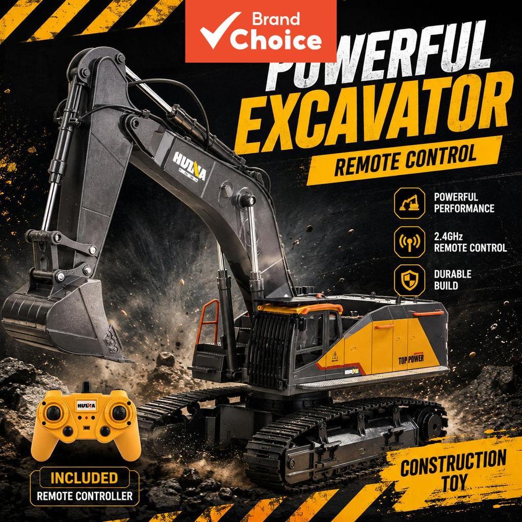 HUINA 1592 Escavadeira RC Metálica 1:14 com 22 Canais e Controle Remoto 2.4GHz para Crianças, Construção de