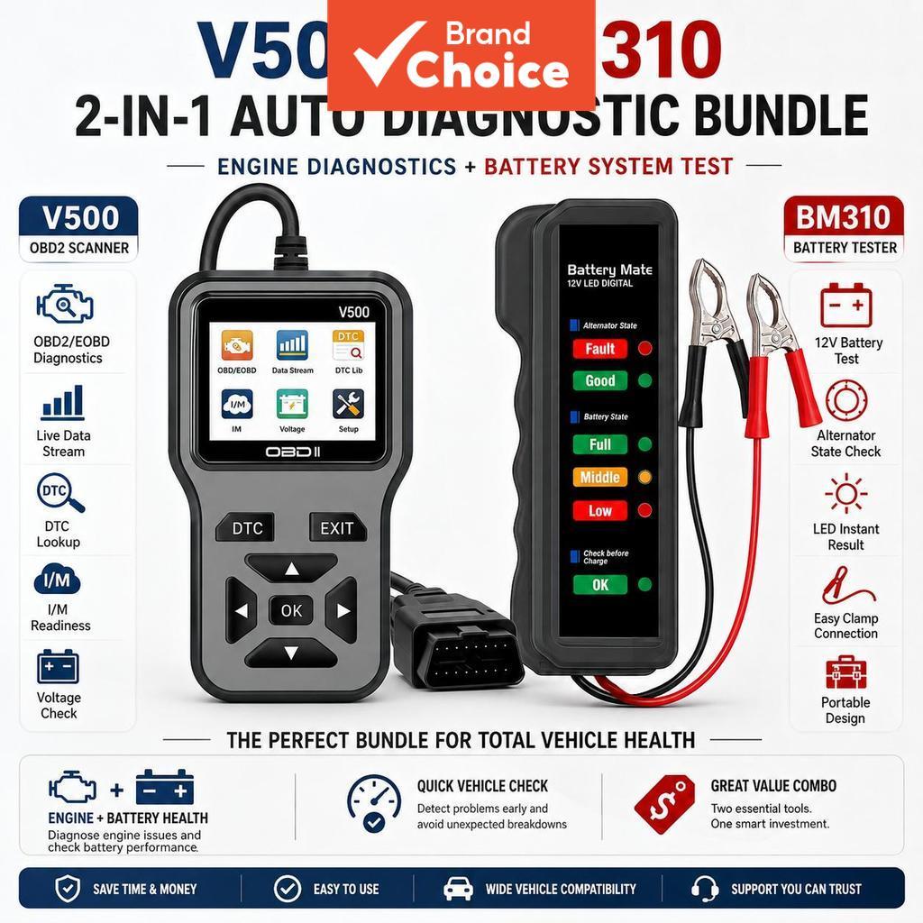 V500 Obd2 Scanner E Bm310 Kit De Testador De Bateria Diagnóstico De Carro Leitor De Código De Motor Ferramenta De Teste 