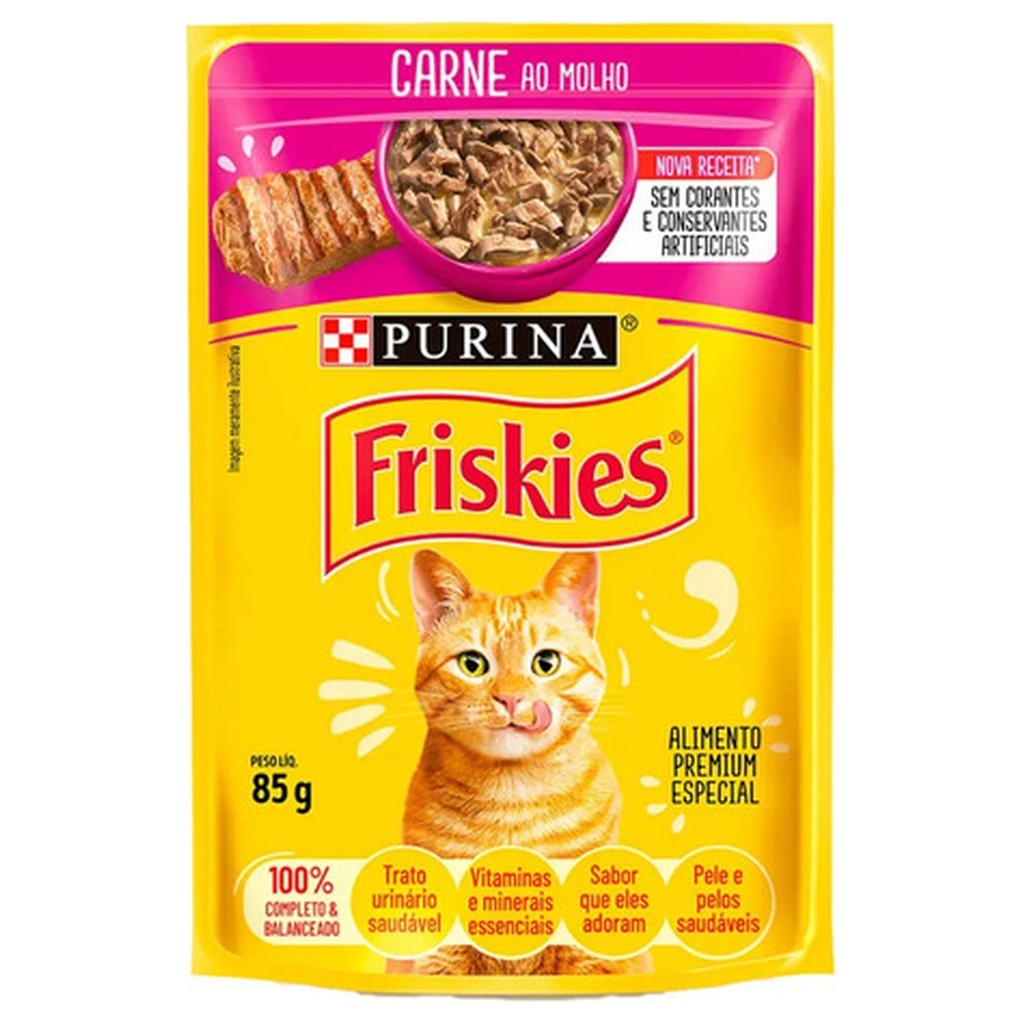 Purina Friskies Ração Umida Sachê Ao Molho Carne Gato Adulto 85g