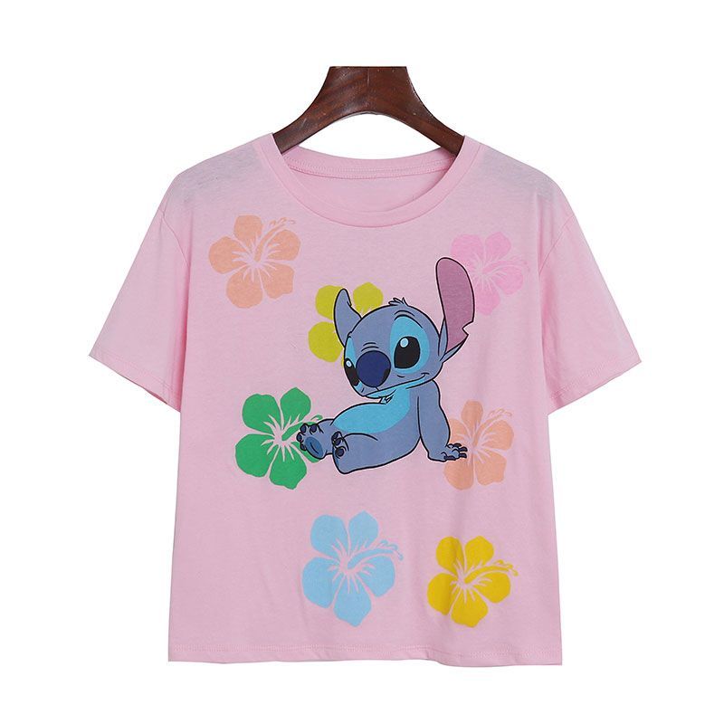 Comércio exterior verão dos desenhos animados impresso camiseta de manga curta feminina versão coreana solta idade-reduz