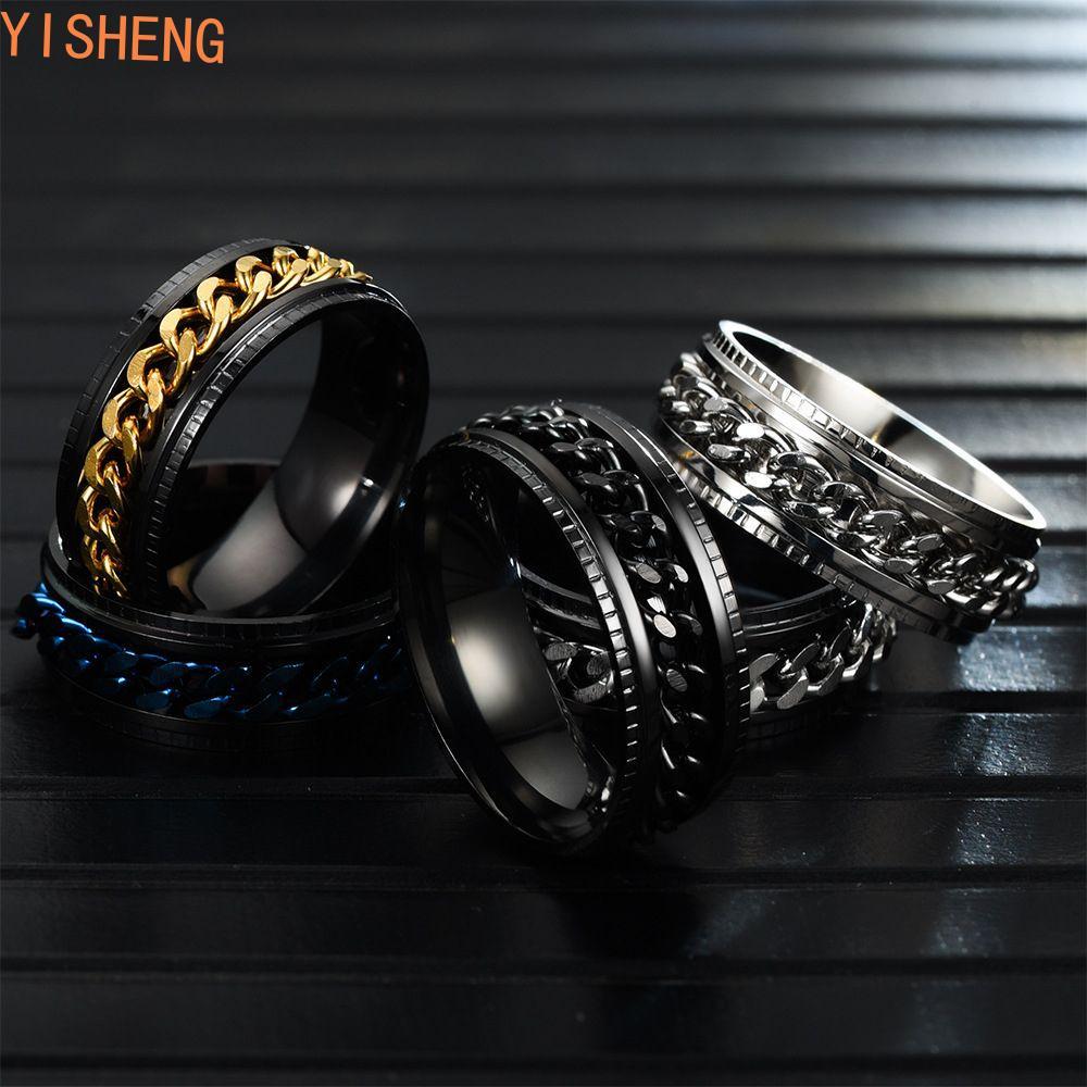 YISHENG Coreano Anéis De Dedo Vintage Simples Aço Inoxidável Fidget Spinner Girando Para Adolescentes Masculinos