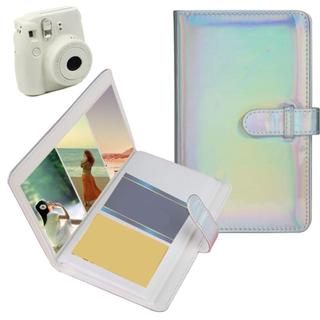 Mini álbum de fotos com 96 bolsos, prata deslumbrante, capa pu à prova d\'água, botão de fecho de pressão para fotos