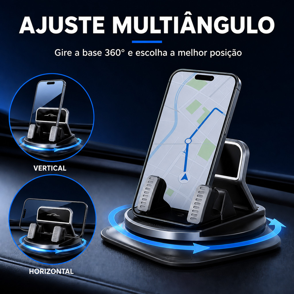 Suporte Celular Carro 360° Painel Universal Antiderrapante Estável Impermeável Fácil Instalação