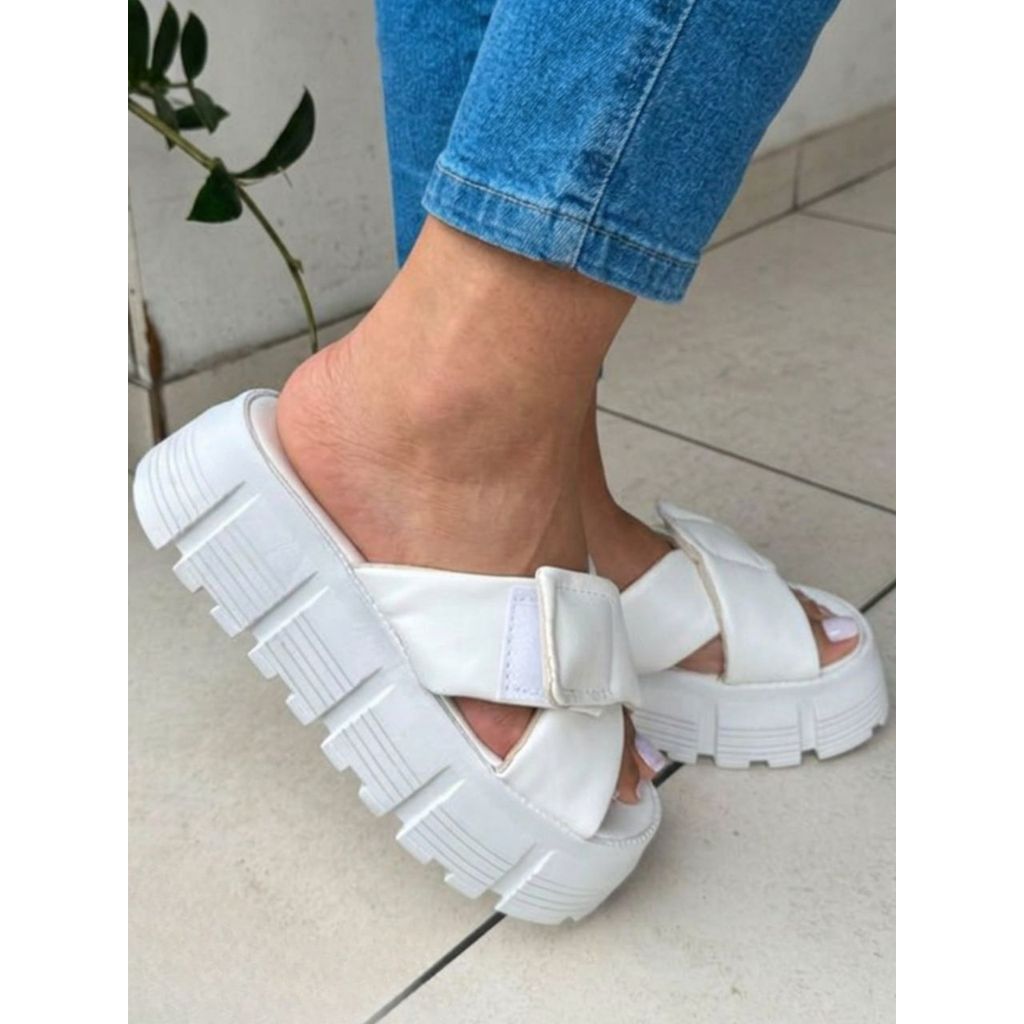Sandália Slide Feminina Plataforma com Tiras Em X Fecho Velcro Confortavel — imagem 2 de 2