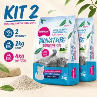 Kit 2 Areia Sanitária De Mandioca Grãos Finos Para Gatos Biodegradável Wisecat 2kg