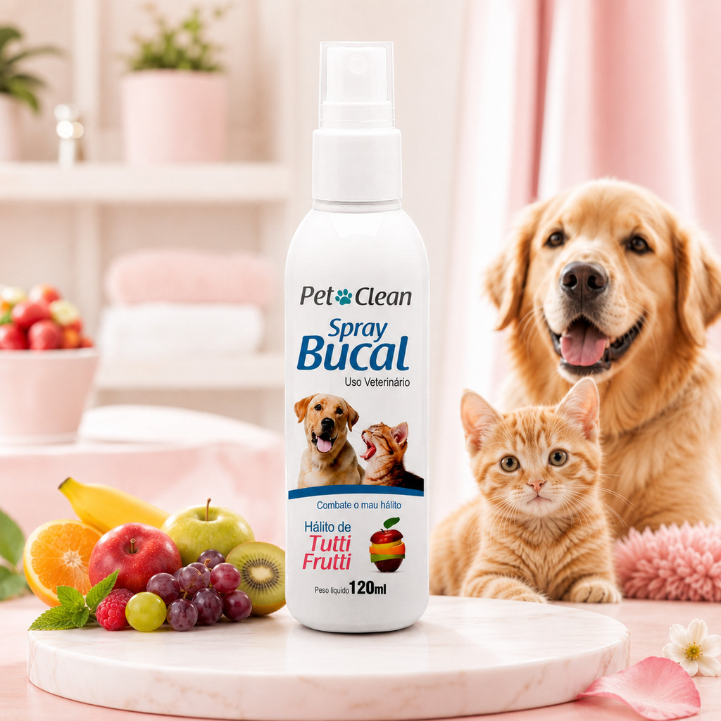Spray Bucal Para Cães Spray Para Hálito Cachorro Gato Sabor Tutti Frutti 120ml