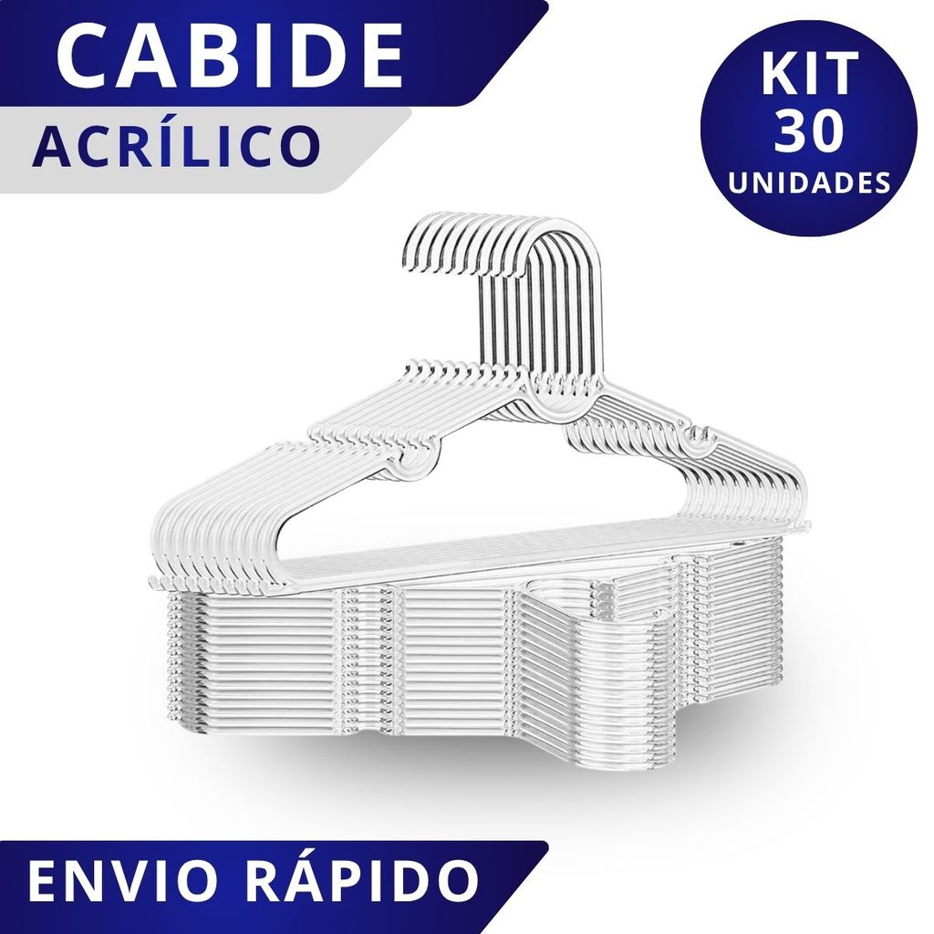 KIT 30 Cabide Acrílico Kit Cabides Para Roupas Transparente Adulto Reforçado Organizador